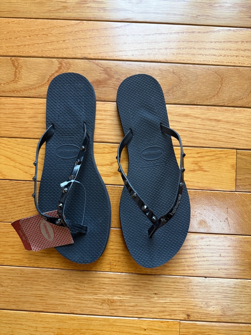 Havaianas Black Studded Slim Strap Flip Flops